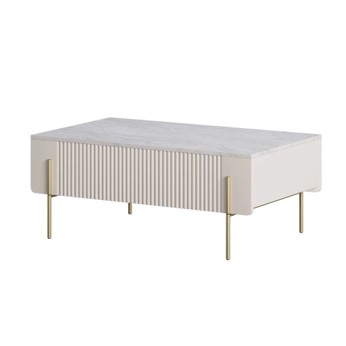 Stolik kawowy z szufladami Malmi 100 cm - kaszmir / crema bianca / złote nóżki